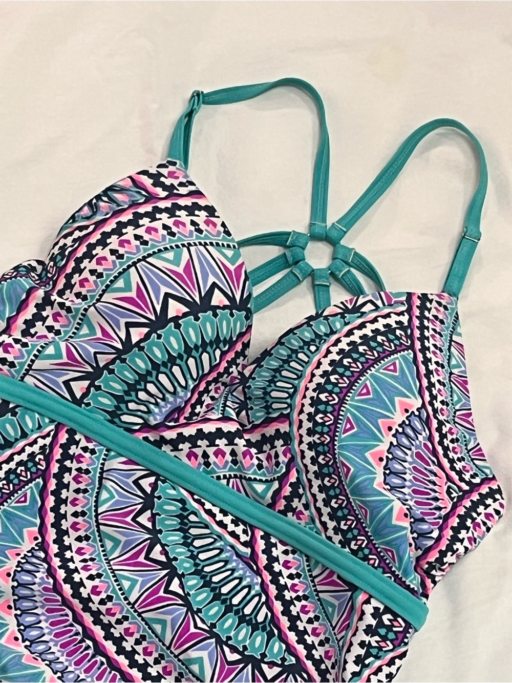 Free Country Floral Swim Top in Teal, Pink & Navy (Flawed, see description) - Picture 2 of 8